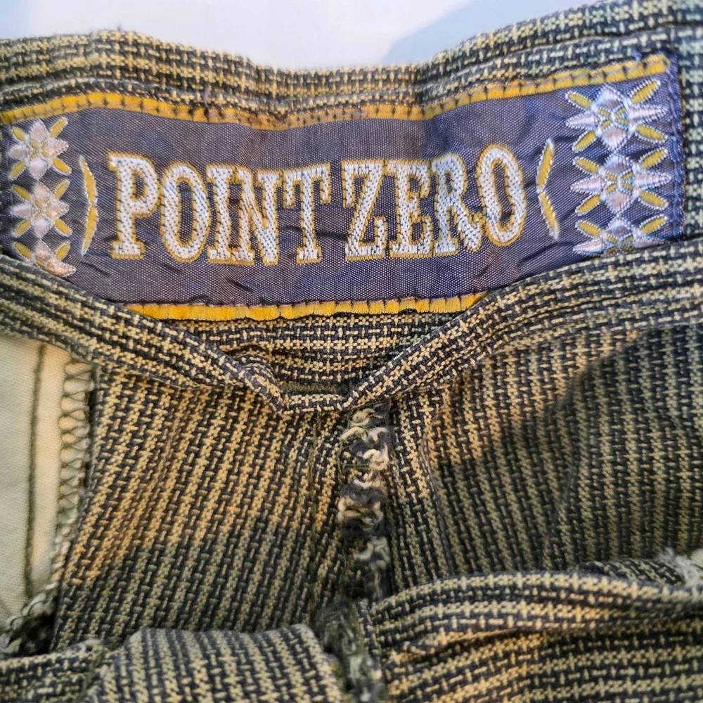 Vintage Point Zero Pleated Striped Shorts Mens 32 Green Brown Thrashed Cotton